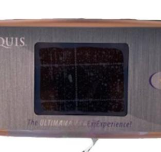 Marquis electronic game console with a central square screen and two sets of round buttons on either side.